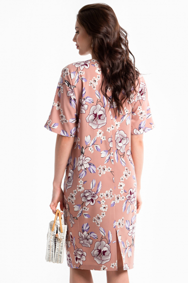 Платье "Девушка с обложки" (персик, цветы) П1412-12